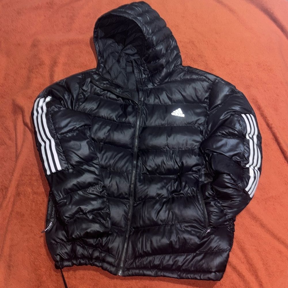 Black hologram Puffer adidas jacket